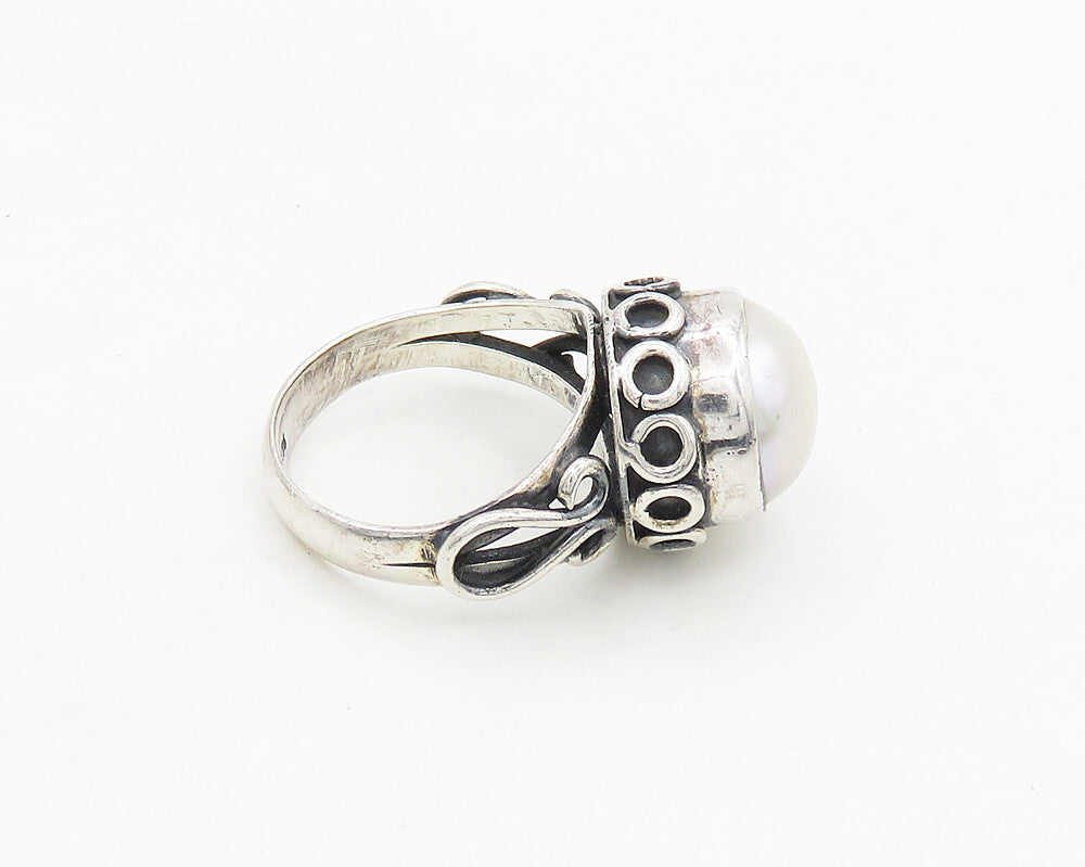 925 Sterling Silver  Vintage Pearl Dome Swirl Cocktail Ring Sz 7  RG19029