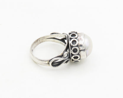 925 Sterling Silver  Vintage Pearl Dome Swirl Cocktail Ring Sz 7  RG19029