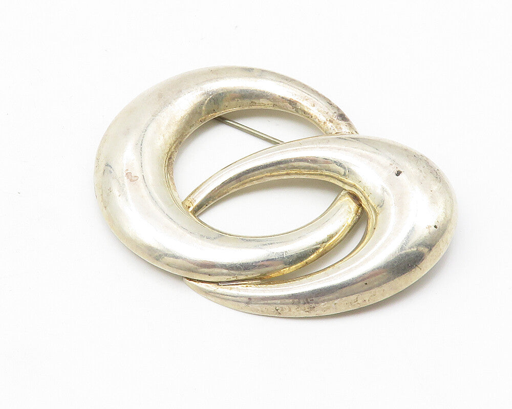 MEXICO 925 Sterling Silver  Vintage Smooth Shiny Swirl Brooch Pin  BP4279