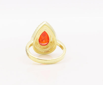 925 Sterling Silver Vintage Ring Gold Plated Red & White CZ Sz 7 RG29329