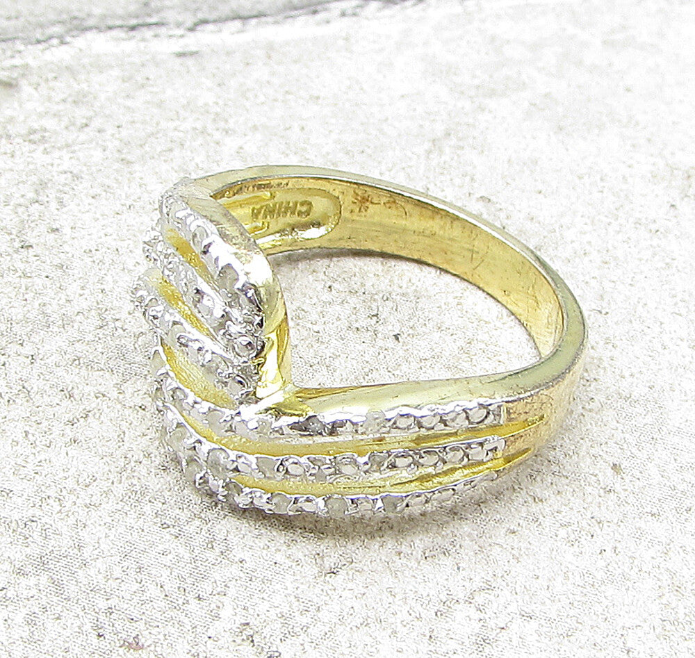 Gold Over 925 Silver  .35ctw Genuine Diamonds Bypass Band Ring Sz 6  RG1391