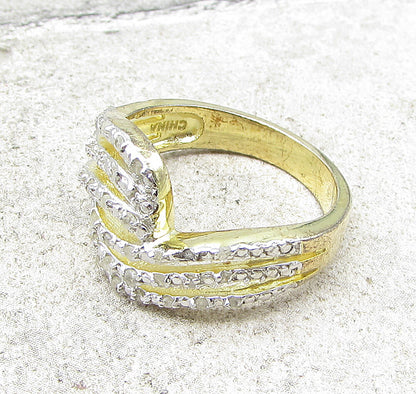 Gold Over 925 Silver  .35ctw Genuine Diamonds Bypass Band Ring Sz 6  RG1391
