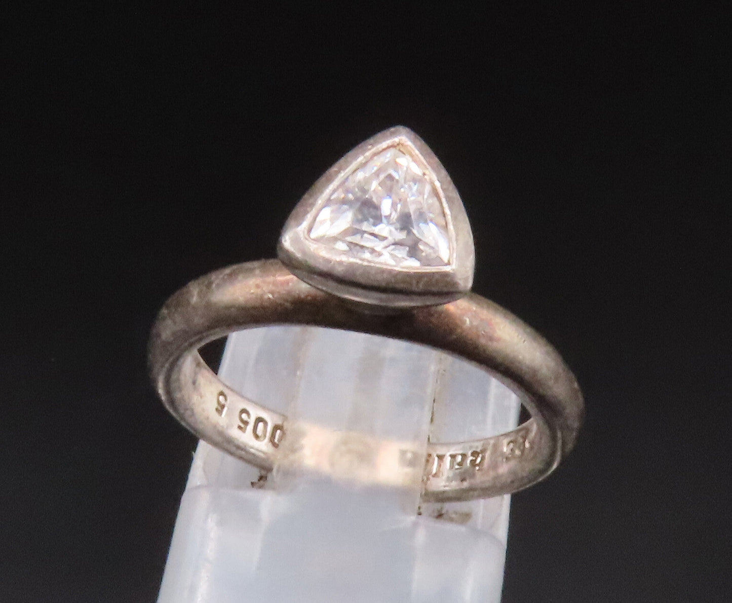 HALIA 925 Silver  Vintage Minimalist Triangle Cubic Zirconia Ring Sz 5 RG25090