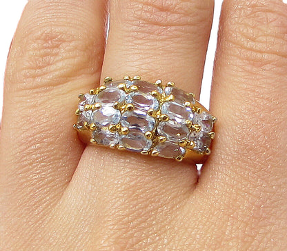 Gold Over 925 Silver  Oval Cut Faceted Aquamarine Band Ring Sz 7.5  RG3474