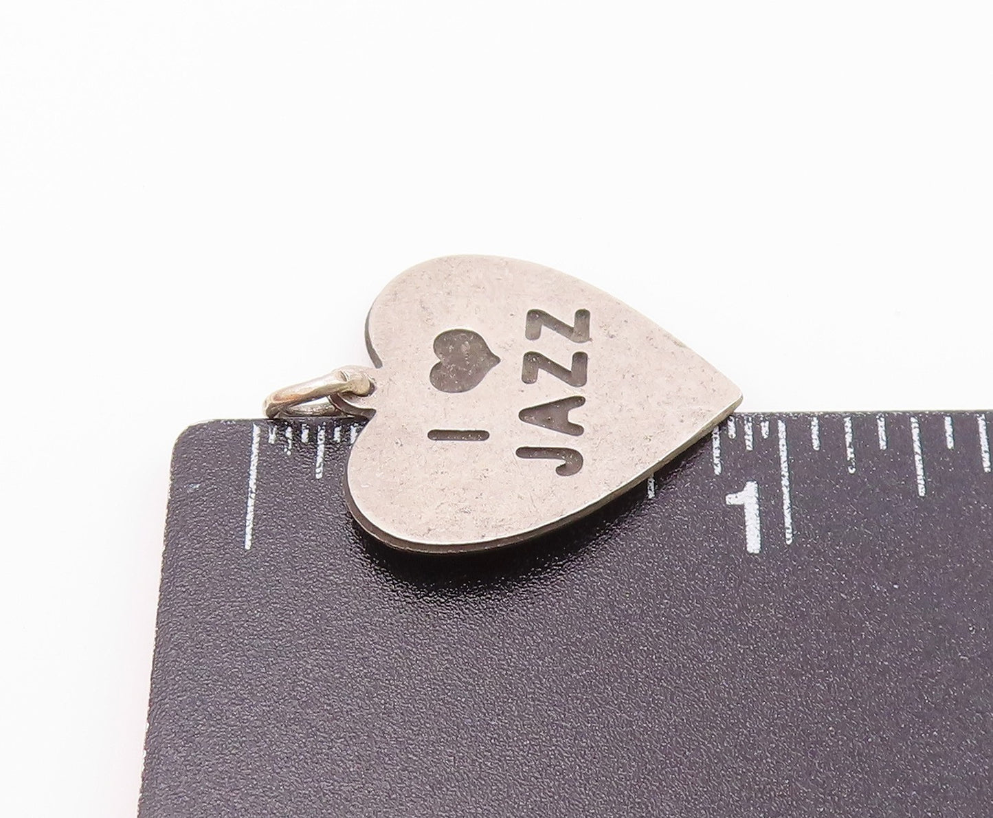 925 Sterling Silver  Vintage I Love Jazz Stamped Love Heart Pendant  PT17130
