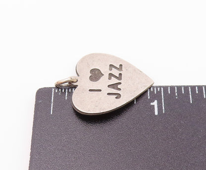 925 Sterling Silver  Vintage I Love Jazz Stamped Love Heart Pendant  PT17130