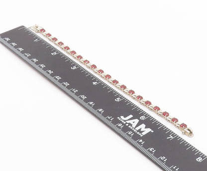 925 Sterling Silver Vintage Bracelet Classic Round Cut Garnet Link  BT12174