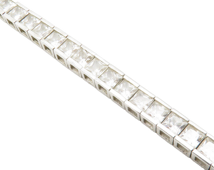 925 Sterling Silver  Sparkling Cubic Zirconia Square Tennis Bracelet  BT5073