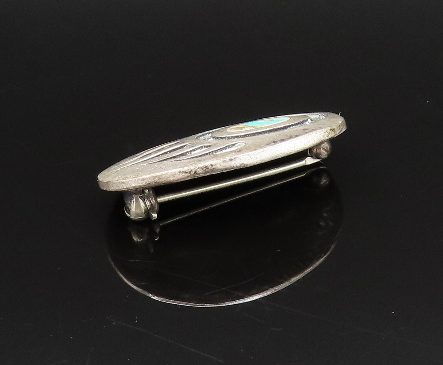 SOUTHWESTERN 925 Silver Vintage Inlaid Turquoise Bear Paw Brooch Pin BP9753