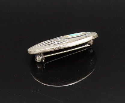 SOUTHWESTERN 925 Silver Vintage Inlaid Turquoise Bear Paw Brooch Pin BP9753