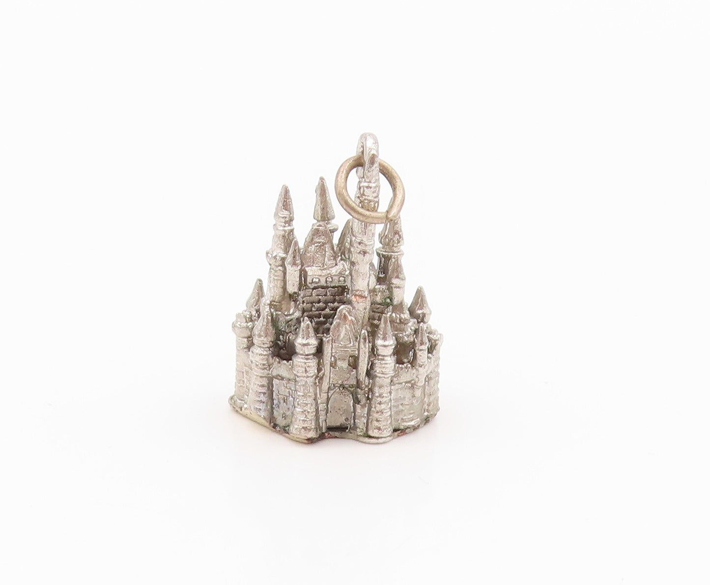 925 Sterling Silver Vintage Pendant Dark Tone Carved Walt Disney Castle  PT24280