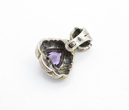 925 Sterling Silver  Vintage Amethyst Dark Tone Fluted Bail Pendant  PT5305