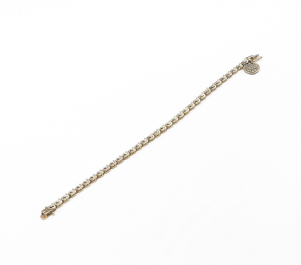 ROSS SIMON 925 Silver  Vintage Genuine Diamond Floral Chain Bracelet  BT6440