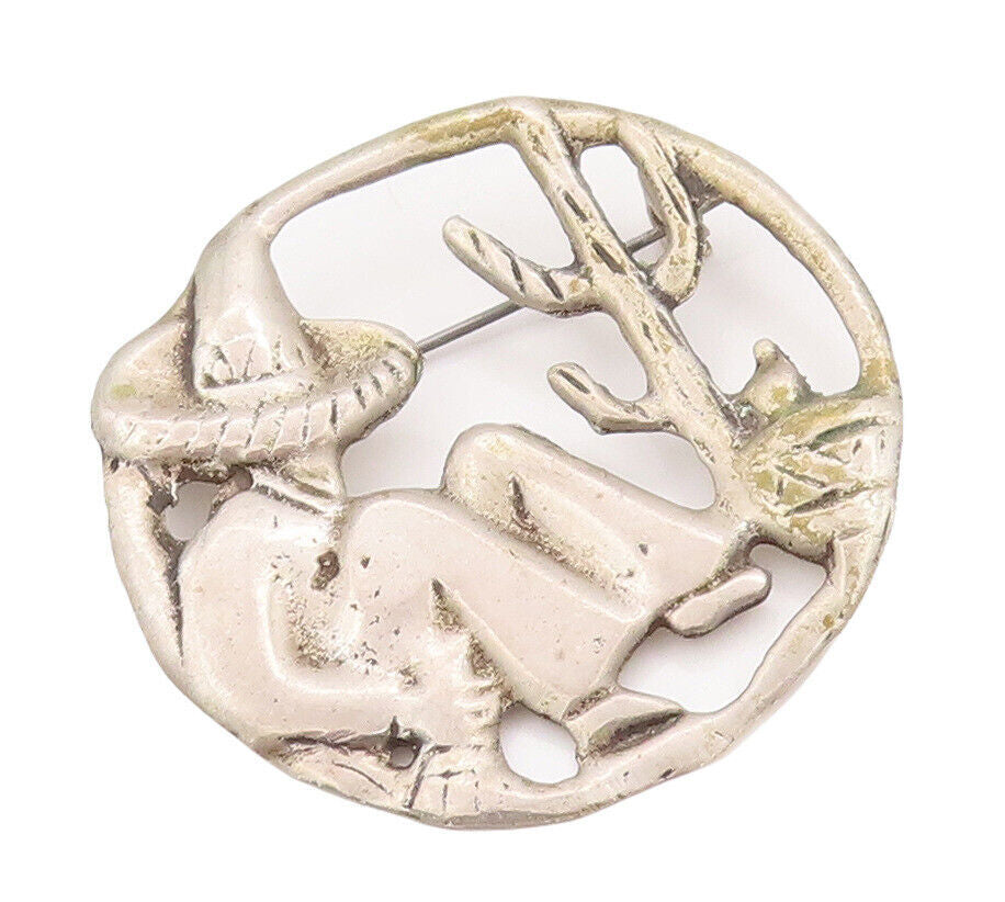 925 Sterling Silver Vintage Brooch Pin Antique Solid Carved Resting man  BP10890