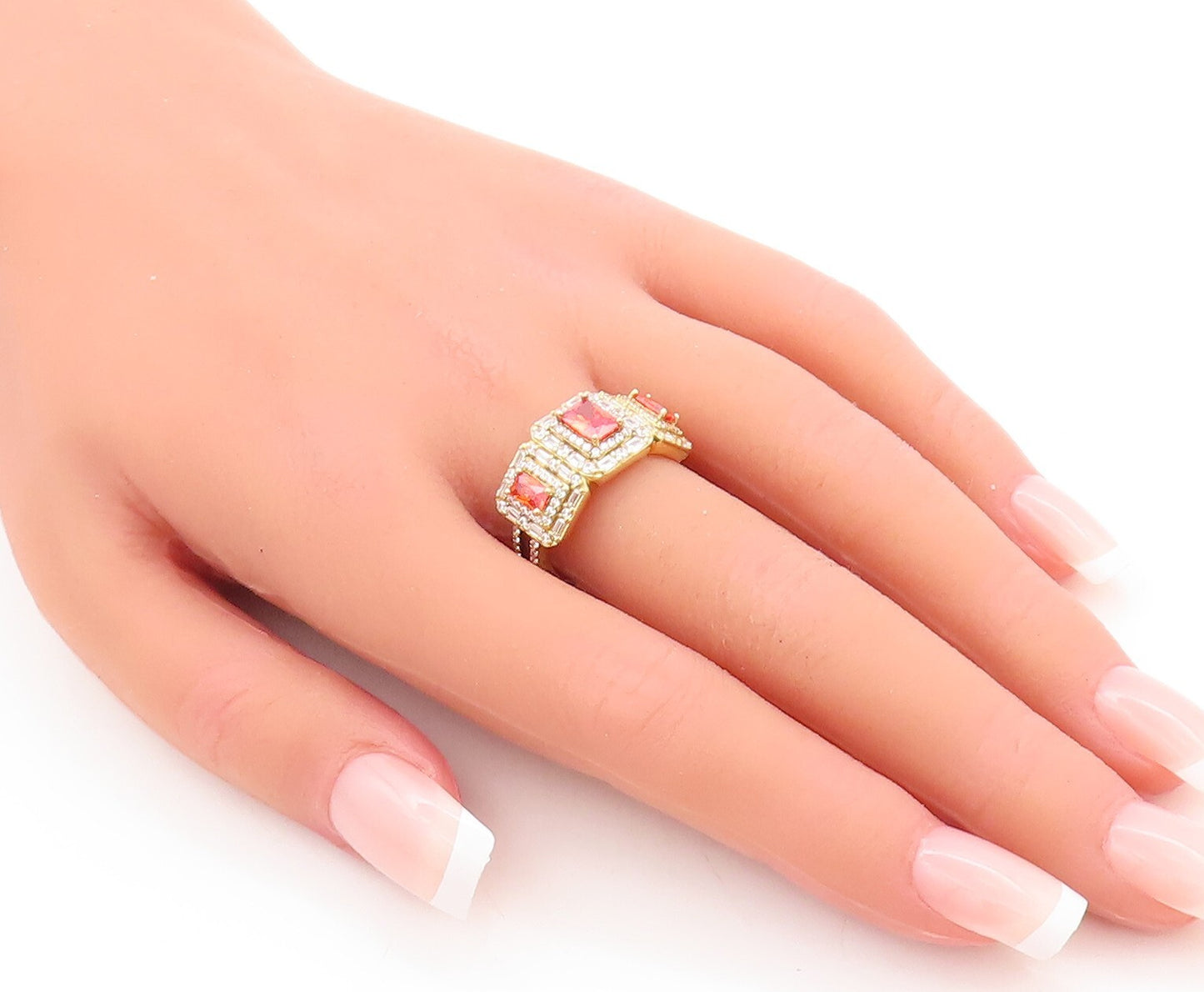 925 Sterling Silver Vintage Ring Gold Plated Orange & white CZ  Sz 7  RG29509