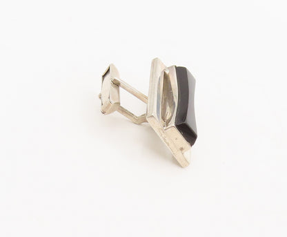 RIC MEXICO 925 Silver  Vintage Modernist Hour Glass Cut Onyx Cuff Links TR3543