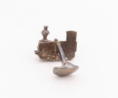 925 Sterling Silver Vintage Cuff Links Antique Dark Tone Train Engine   TR3884