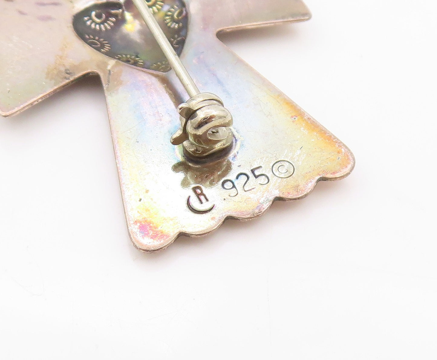 925 Sterling Silver Vintage Brooch CAROLYN POLLACK Angel Of Love Cross  BP11571