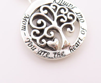 925 Sterling Silver  Vintage Shiny Mom Heart Of Family Tree Pendant  PT19153