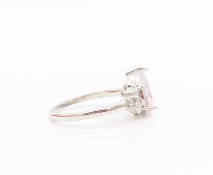 925 Sterling Silver Vintage Ring Drop Cut CZ Solitaire Design  Sz 7  RG33446
