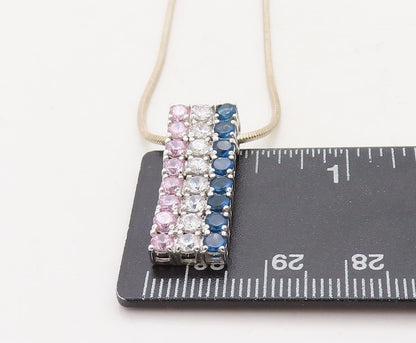 925 Sterling Silver  Cubic Zirconia & Topaz Shiny Snake Chain Necklace  NE1007