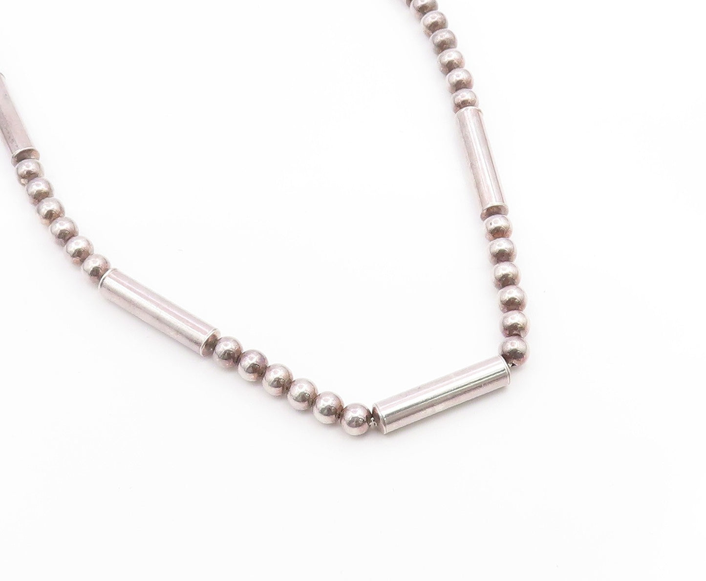 925 Sterling Silver Vintage Necklace Modernist Geometric Bead Bar Chain  NE4829
