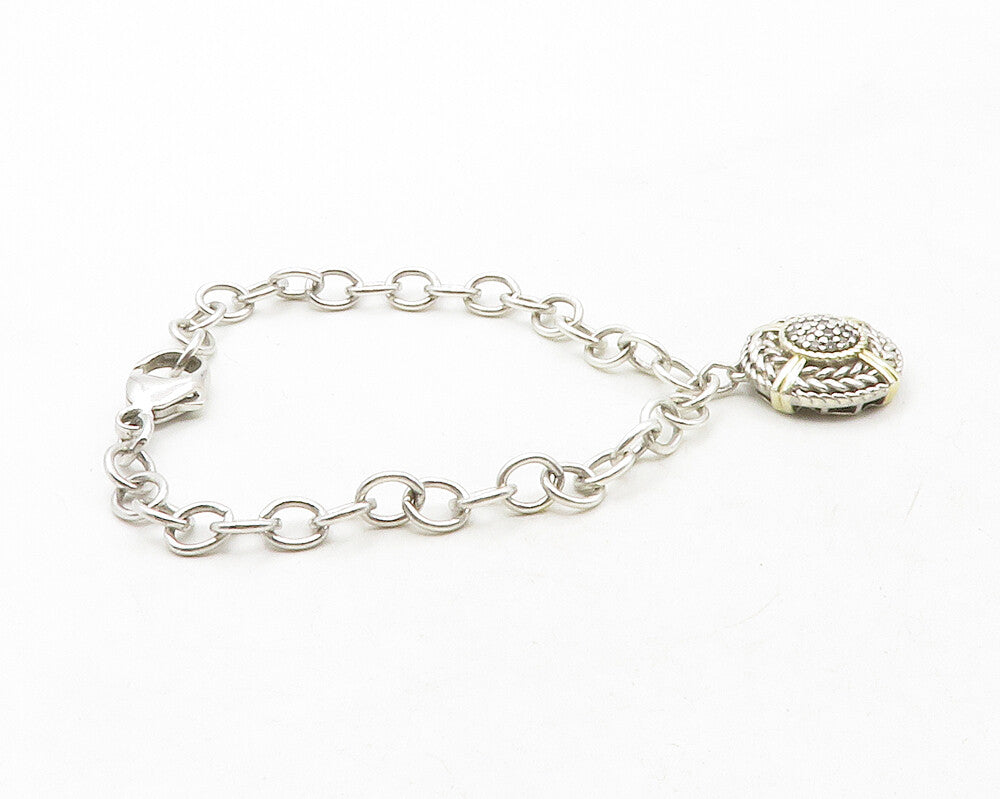 925 Sterling Silver  Genuine Diamonds 2 Tone Wheat Charm Chain Bracelet BT4810