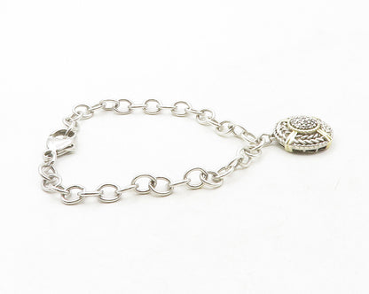 925 Sterling Silver  Genuine Diamonds 2 Tone Wheat Charm Chain Bracelet BT4810
