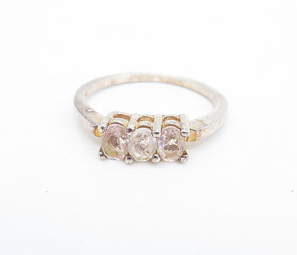 925 Sterling Silver  Vintage Topaz 3 Stone Petite Band Ring Sz 6.5  RG6326