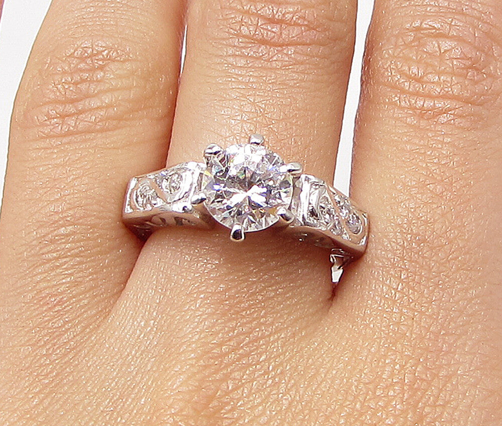 925 Sterling Silver  White Cubic Zirconia Filigree Band Ring Sz 7  RG3414