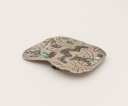 TAXCO 925 Sterling Silver Vintage Etched Background & Abalone Brooch Pin BP10225