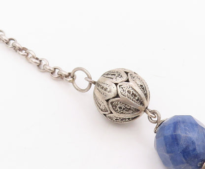 925 Sterling Silver Vintage Necklace Lapis Lazuli Beaded Bohemian Chain  NE4757