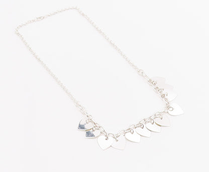925 Sterling Silver Vintage Necklace Linked Chain Dangling Hearts Cutout  NE4581