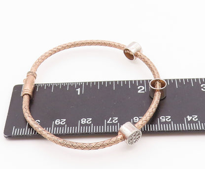 925 Sterling Silver  Shiny Topaz Copper Tone Weaved Bangle Bracelet  BT6521