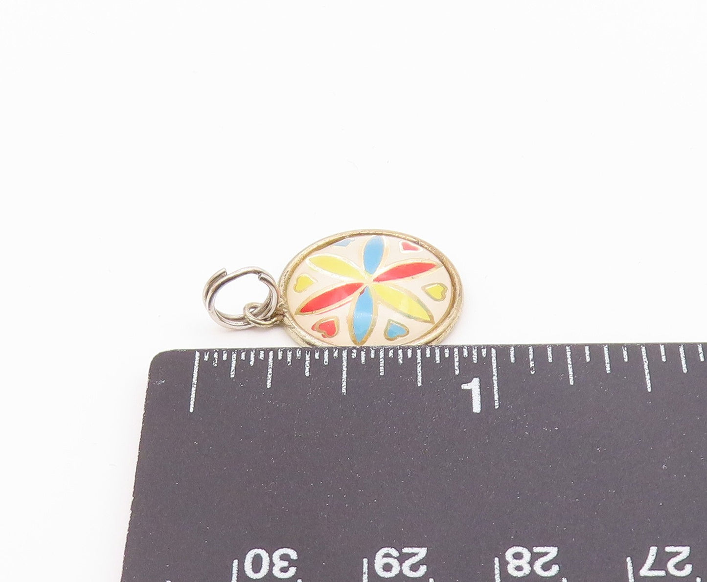 HOFFMAN 925 Silver  Vintage Enamel Flower Art Round Drop Pendant  PT19002