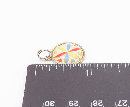 HOFFMAN 925 Silver  Vintage Enamel Flower Art Round Drop Pendant  PT19002