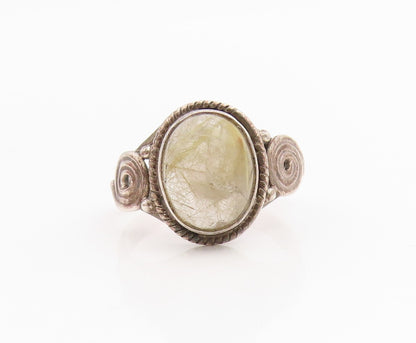 925 Sterling Silver Vintage Ring Oval Quartz With Spiral Accent  Sz 5.5  RG34782
