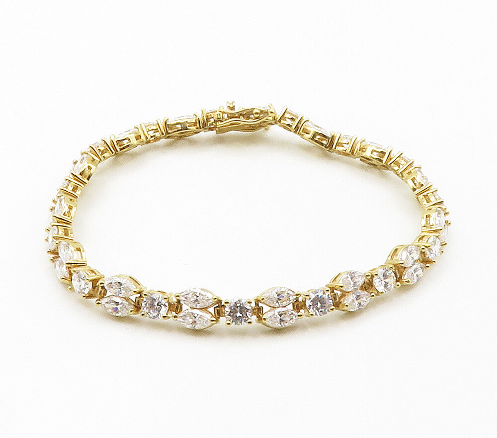 925 Sterling Silver  Shiny Cubic Zirconia Gold Plated Chain Bracelet  BT5946