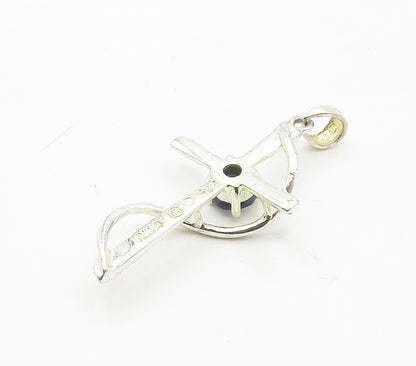 925 Sterling Silver   Blue Topaz Shiny Petite Religious Cross Pendant  PT12767