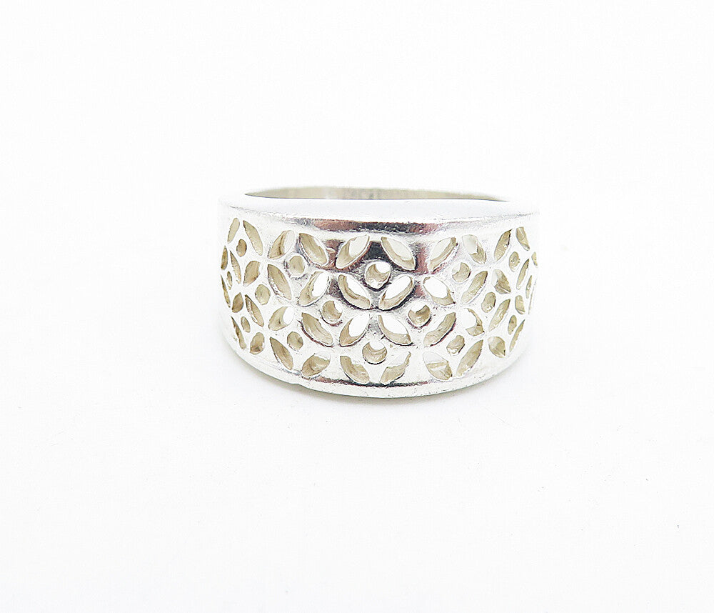 925 Sterling Silver  Vintage Polished Cutout Pattern Band Ring Sz 6  RG4756