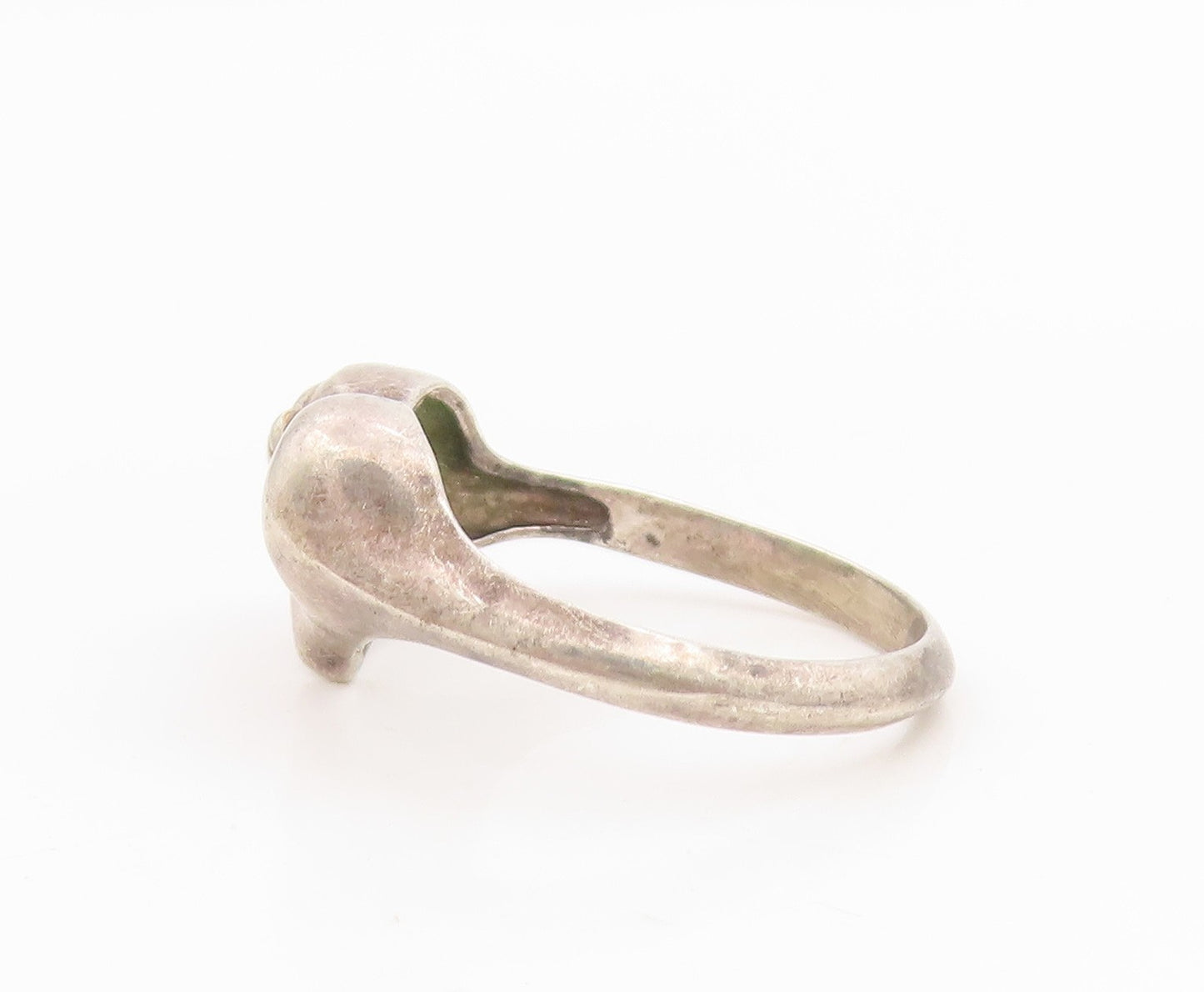 925 Sterling Silver Vintage Ring Carved Rose Floral Love Heart  Sz 8  RG34901