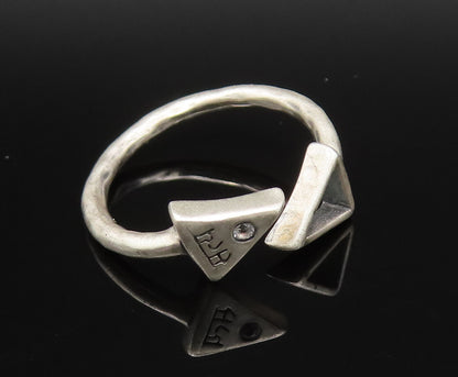 SATYA 925 Silver Vintage Engraved Single Topaz Triangle Ring Sz 7 RG25718
