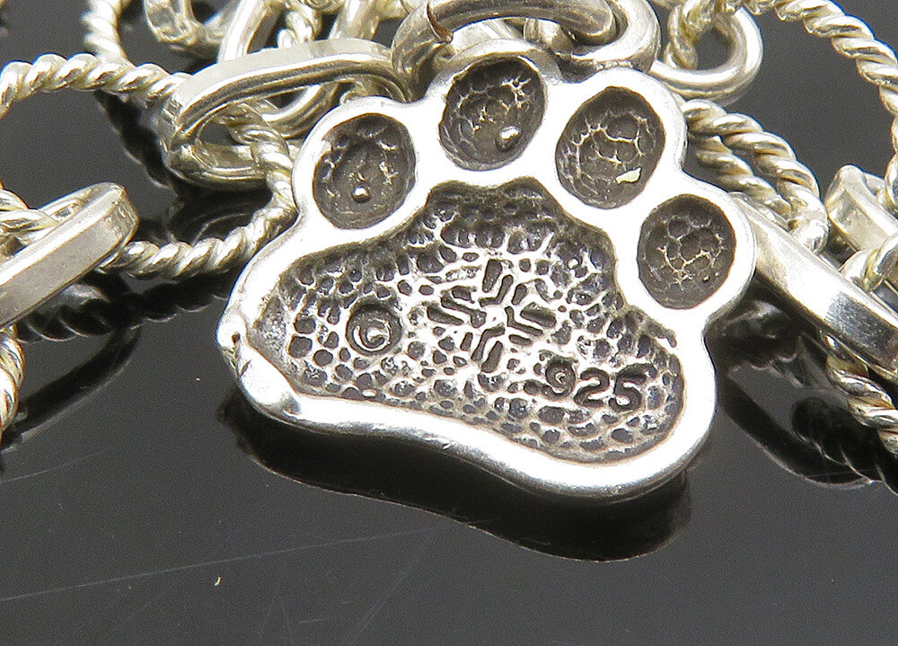925 Sterling Silver  Vintage Lapis Lazuli Paw Print Chain Necklace  NE3574