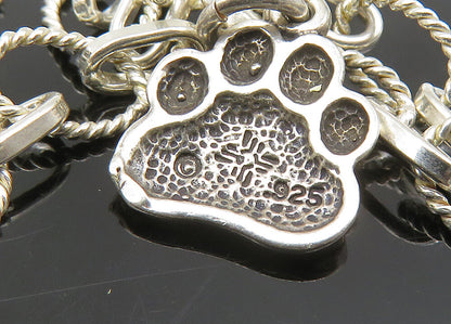 925 Sterling Silver  Vintage Lapis Lazuli Paw Print Chain Necklace  NE3574