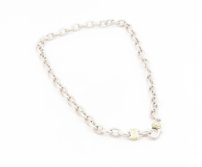 18k Gold & 925 Sterling Silver Vintage Necklace JUDITH RIPKA CZ Chain  NE4854