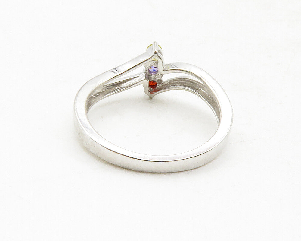 925 Sterling Silver Petite Multi Color Topaz Shiny Band Ring Sz 6.5 RG12853