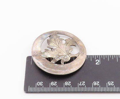 925 Sterling Silver  Vintage Dark Tone Autumn Leaf Round Brooch Pin  BP3240