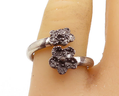 925 Sterling Silver  Vintage Dark Tone Floral Bypass Band Ring Sz 7  RG7490