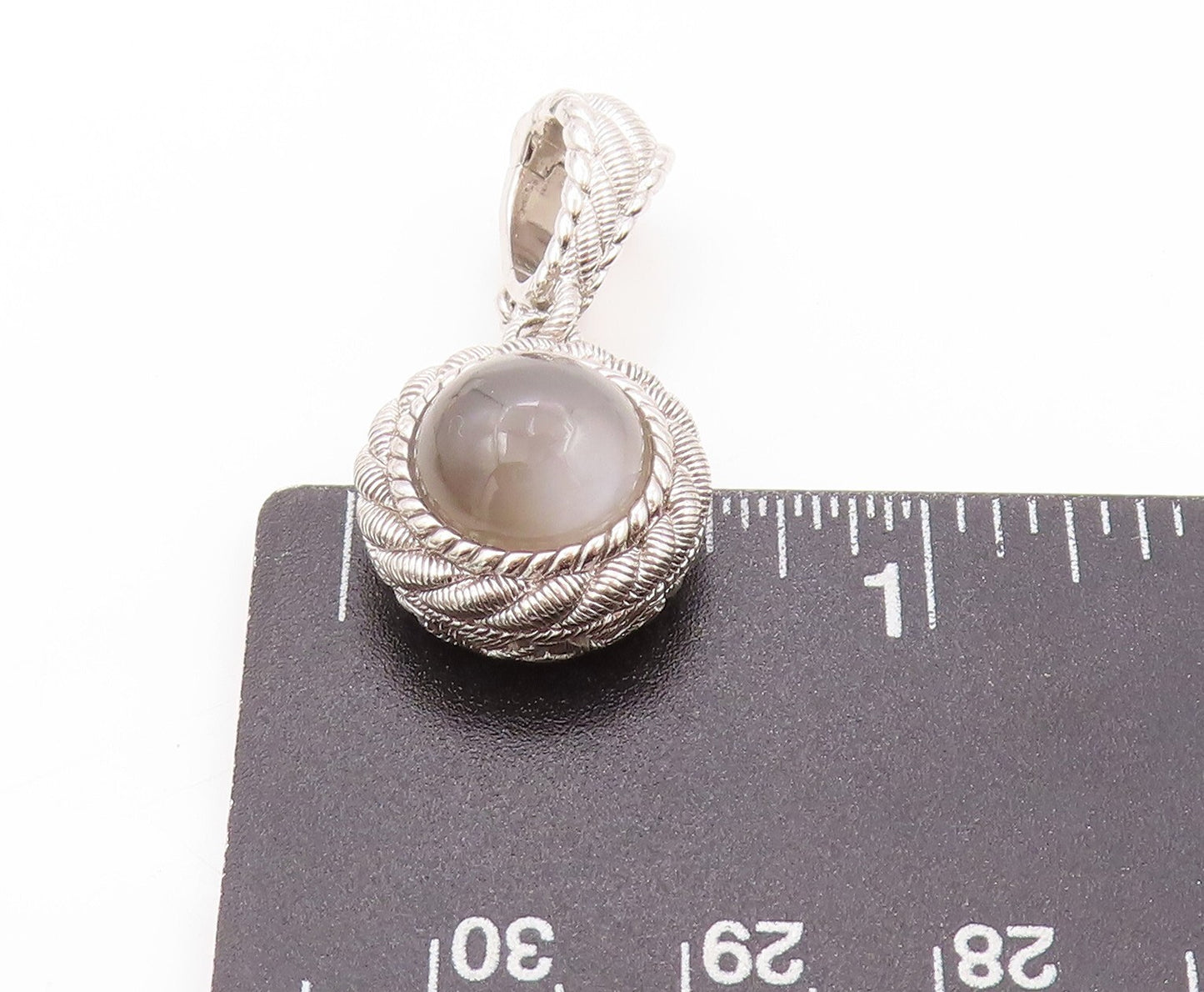 925 Sterling Silver Vintage Pendant JUDITH RIPKA Rope Carved Cat's Eye  PT23942