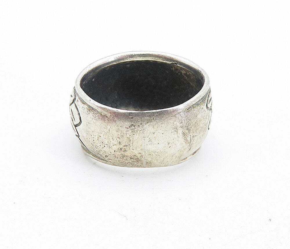 925 Sterling Silver  Vintage Antique Etched Flower Band Ring Sz 6.5  RG7017
